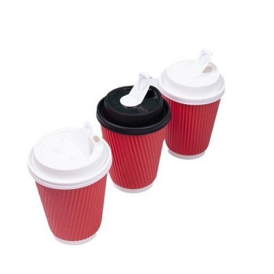 定制一次性纸杯 新款加厚瓦楞纸隔热带盖 商务咖啡奶茶热饮纸杯图2