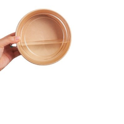 牛皮纸碗一次性饭盒快餐盒圆形带盖商用水果沙拉外卖卤肉 饭打包盒图2