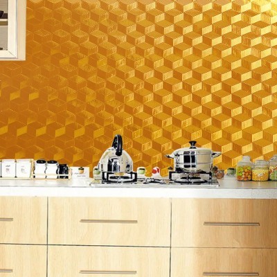 厨房防油贴纸柜灶台用金色方块纹防污加厚自粘耐高温翻新台面贴纸