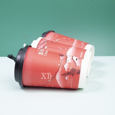 厂家定制一次性双层中空卡纸纸杯 带盖加厚隔热咖啡奶茶外带纸杯图3