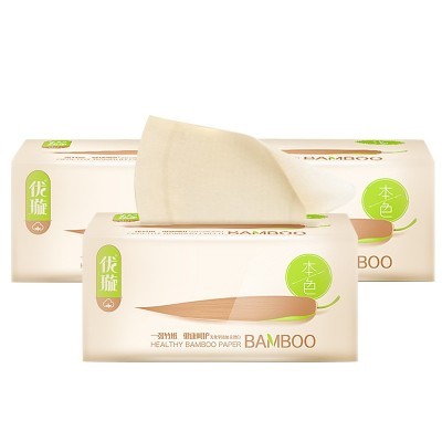 优璇天然竹浆抽纸300张原浆本色纸巾不漂白健康卫生纸可湿水纸抽图2