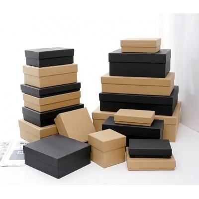 现货长方形礼品盒天地盖纸盒伴手礼牛皮纸大号礼盒黑色礼物盒包装