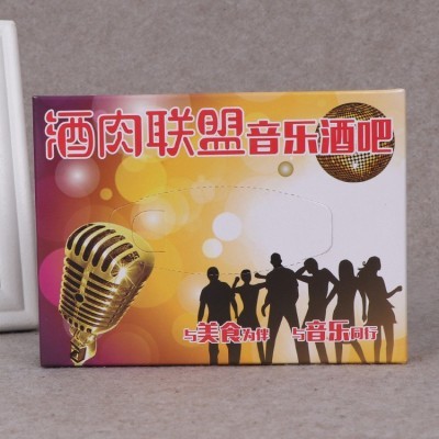 生产批发酒吧ktv原生木浆盒装抽纸优质广告宣传卫生餐巾纸图2