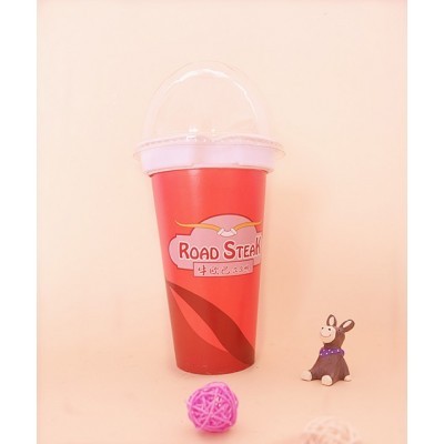 晨露 定制 时尚 热销 韩国 牛排杯 带 杯托 杯盖吸管免费设计印刷