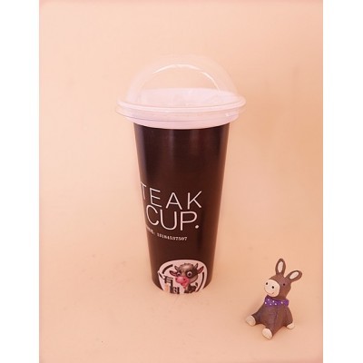 晨露 定制 时尚 热销 韩国 牛排杯 带 杯托 杯盖吸管免费设计印刷图2