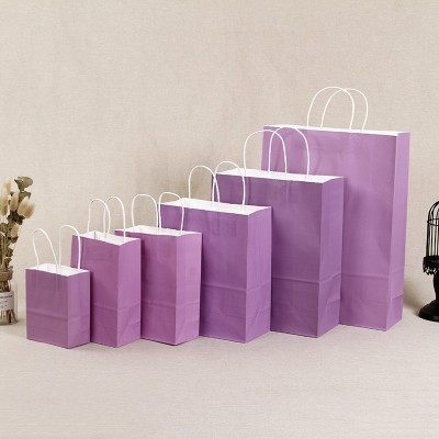 现货外卖紫色白牛皮纸袋批发手提服装包装袋礼品纸购物袋印刷logo图5