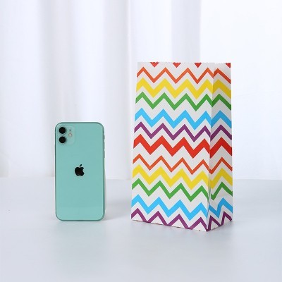 现货彩虹条纹糖果袋派对聚会装饰折口礼物袋烘焙无提手牛皮纸袋图4