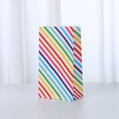 现货彩虹条纹糖果袋派对聚会装饰折口礼物袋烘焙无提手牛皮纸袋图5