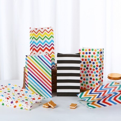 现货彩虹条纹糖果袋派对聚会装饰折口礼物袋烘焙无提手牛皮纸袋图3