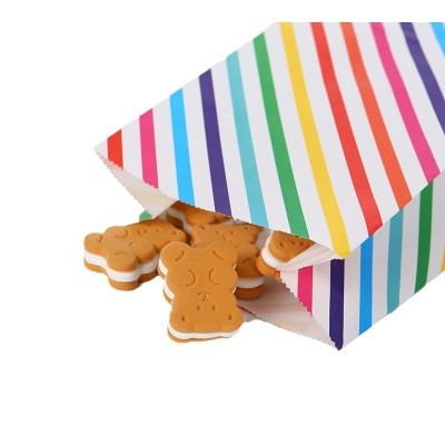 现货彩虹条纹糖果袋派对聚会装饰折口礼物袋烘焙无提手牛皮纸袋