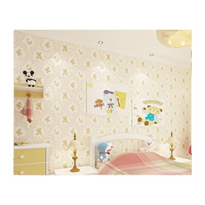 卡通熊自粘墙纸女孩男孩房卧室满铺温馨浪漫儿童房壁纸无纺布背胶