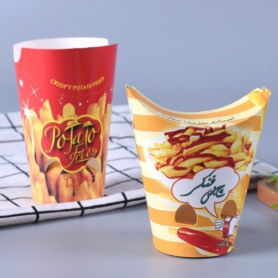 厂家定做12盎司折叠薯条炸鸡纸杯 一次性封口薯条盒小吃杯批发图2