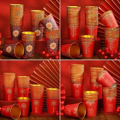 金箔结婚婚庆一次性纸杯婚宴特厚纸杯喜庆新房布置红色一 次性杯子图4
