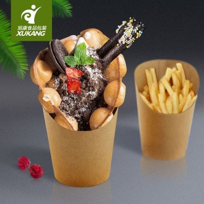 批发鸡蛋仔牛皮斜口杯薯条杯一次性纸杯logo牛皮纸杯雞蛋 仔杯子图4