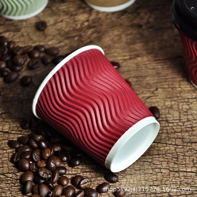 一次性纸杯家用瓦楞杯双层压纹杯高级感加厚防烫热饮咖啡杯水杯