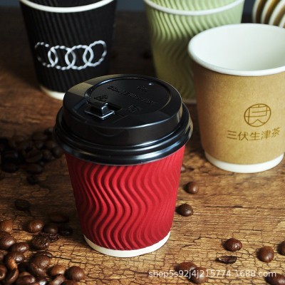 一次性纸杯家用瓦楞杯双层压纹杯高级感加厚防烫热饮咖啡杯水杯图2