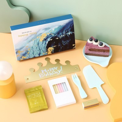 一次性餐具高档生日蛋糕刀叉盘餐具套装 塑料7合一刀叉组合抽屉盒