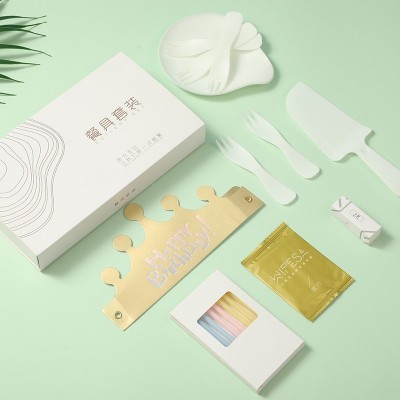 一次性餐具高档生日蛋糕刀叉盘餐具套装 塑料7合一刀叉组合抽屉盒图4