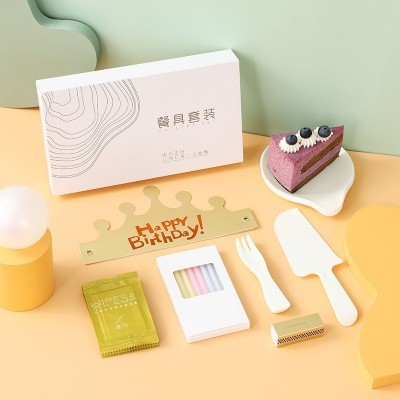 一次性餐具高档生日蛋糕刀叉盘餐具套装 塑料7合一刀叉组合抽屉盒图3