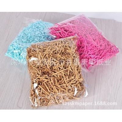 专业生产2-3mm本色褶皱拉菲草牛皮纸丝 水果填充碎纸条 洁净无粉