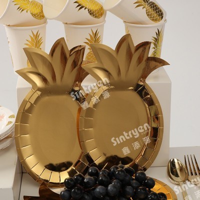菠萝型一次性纸盘子蛋糕纸碟加厚可降解纸餐盘 生日party派对餐具图3
