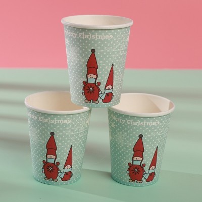 小清新圣诞主题纸杯纸盘套装 方形麋鹿圣诞树图案一次性餐具用品图3