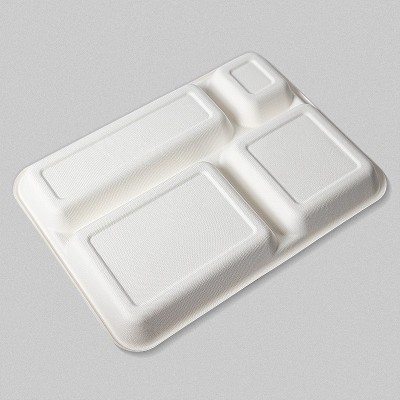 甘蔗浆可降解快餐盘学生食堂五格饭盘幼儿园儿童中式餐盘打菜盘图4