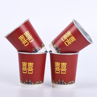 批发 喜纸杯 喜庆一次性纸杯 红色 双喜字纸口杯 婚庆用品图4