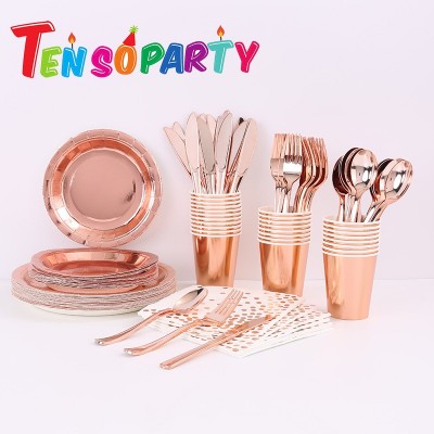 外贸生日派对一次性亚马逊平台彩色镭射纸盘纸杯野餐餐具套装用品图3