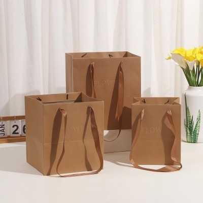 新款七夕礼品手提袋复古牛皮纸手提袋原创设计花束牛皮手 提袋批发图2