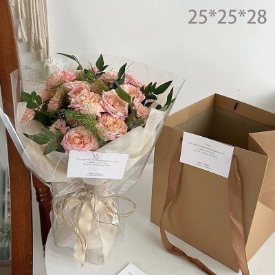 新款七夕礼品手提袋复古牛皮纸手提袋原创设计花束牛皮手 提袋批发图3