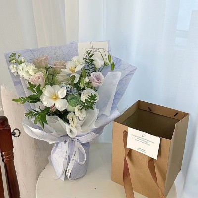 新款七夕礼品手提袋复古牛皮纸手提袋原创设计花束牛皮手 提袋批发