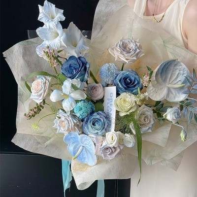 七夕情侣款鸟语花香鲜花花束包装纸清新印花艺术牛皮纸厂家批发图4