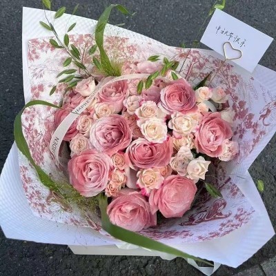 复古印花艺术纸牛皮纸繁花油画艺术花卉鲜花花束包装纸厂家批发图5