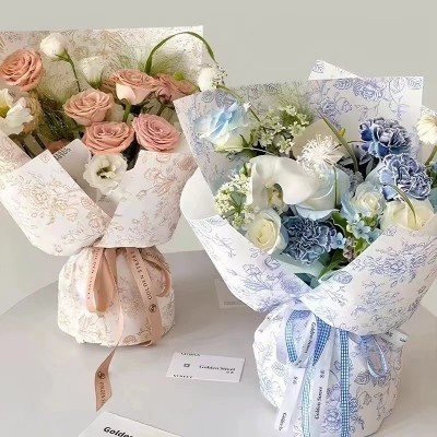 复古印花艺术纸牛皮纸繁花油画艺术花卉鲜花花束包装纸厂家批发图4