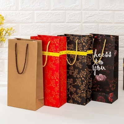 厂家现货单双支酒袋红酒袋葡萄酒牛皮纸定制包装盒印logo香烟回礼