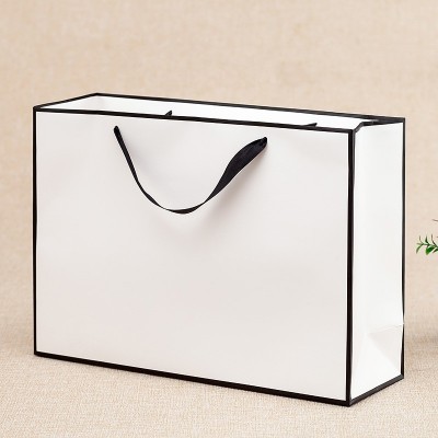 现货黑边框购物礼品袋定制服装手提袋加印广告logo白卡纸袋手拎袋图5