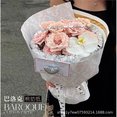 巴洛克防水耐撕包装纸花束鲜花包花纸棉纺纸礼物纸花艺花店资材图5