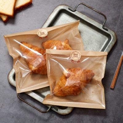 半膜纸面包袋烘焙甜品牛角包吐司食品透明打包袋牛皮纸袋 子现货图5