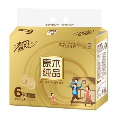清风抽纸金装原木130抽6包餐巾纸卫生纸家庭实惠装纸抽包邮BR65SJ图4