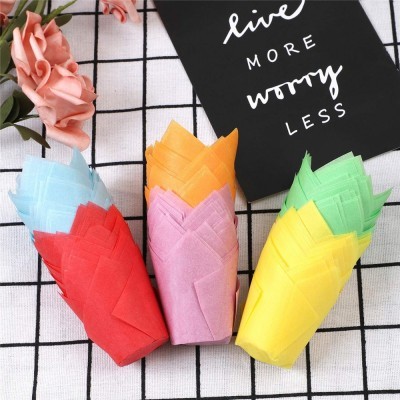 简约彩色郁金香纸杯蛋糕托马芬杯火焰杯纸制品烤箱耐高温防 油纸托图2