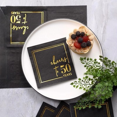 定制跨境烫金黑色餐巾纸一次性纸巾生日派对酒店餐厅纸巾亚马逊