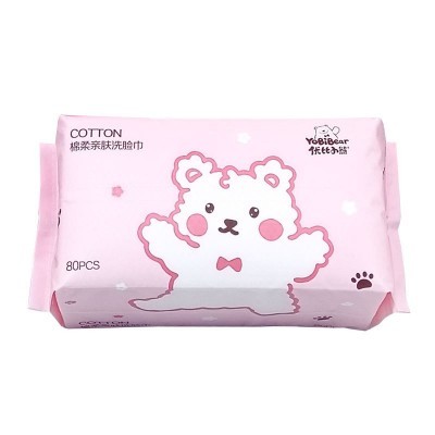 优比小熊加厚纯植物棉柔巾婴儿干湿两用宝宝洗脸巾珍珠纹80抽代发图5
