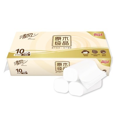 清风卷纸无芯卷纸卫生纸纸巾家用厕所纸擦手纸3层加厚750克10卷图2
