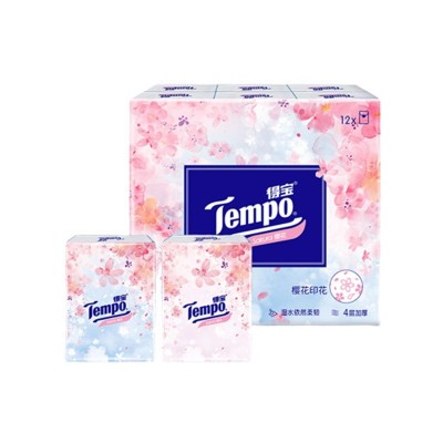 tempo得宝手帕纸樱花蜜桃茉莉花香味12包便携式迷你印花小包纸巾图2