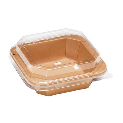 一次性牛皮纸餐盒外卖水果沙拉打包盒 正方形八角汉堡便当 打包盒图4