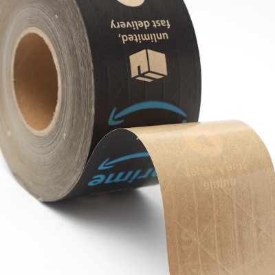 厂家供应湿水夹筋黑色印字(宽度长度可选）牛皮纸印字封箱胶带