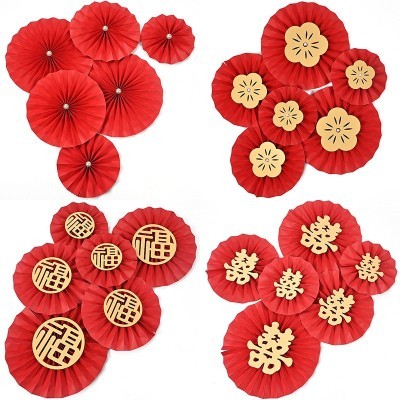 年宵花资材 批发新年福桶抱抱桶装饰材料春节福桶折扇 花艺纸扇花图3