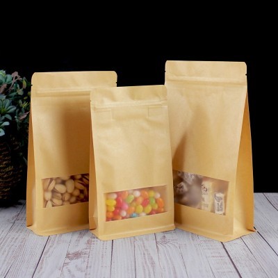 100只牛皮纸八边封袋磨砂自立自封袋开窗食品袋零食狗粮包装袋子图5