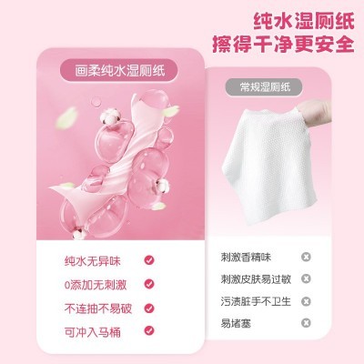 画柔纯水湿厕纸80抽便携装私处护理卫生湿巾洁厕纸巾家庭可冲散图3
